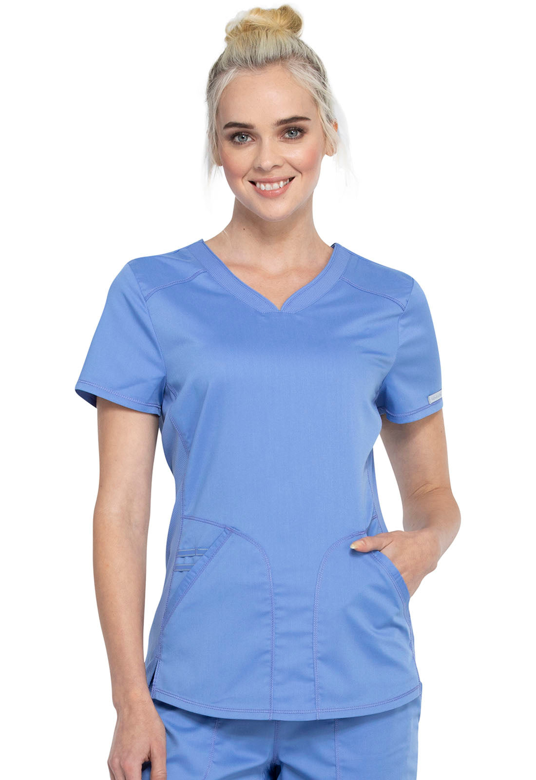 Revolution WW601 V-Neck Top Ciel Model Image Front | Cherokee Workwear