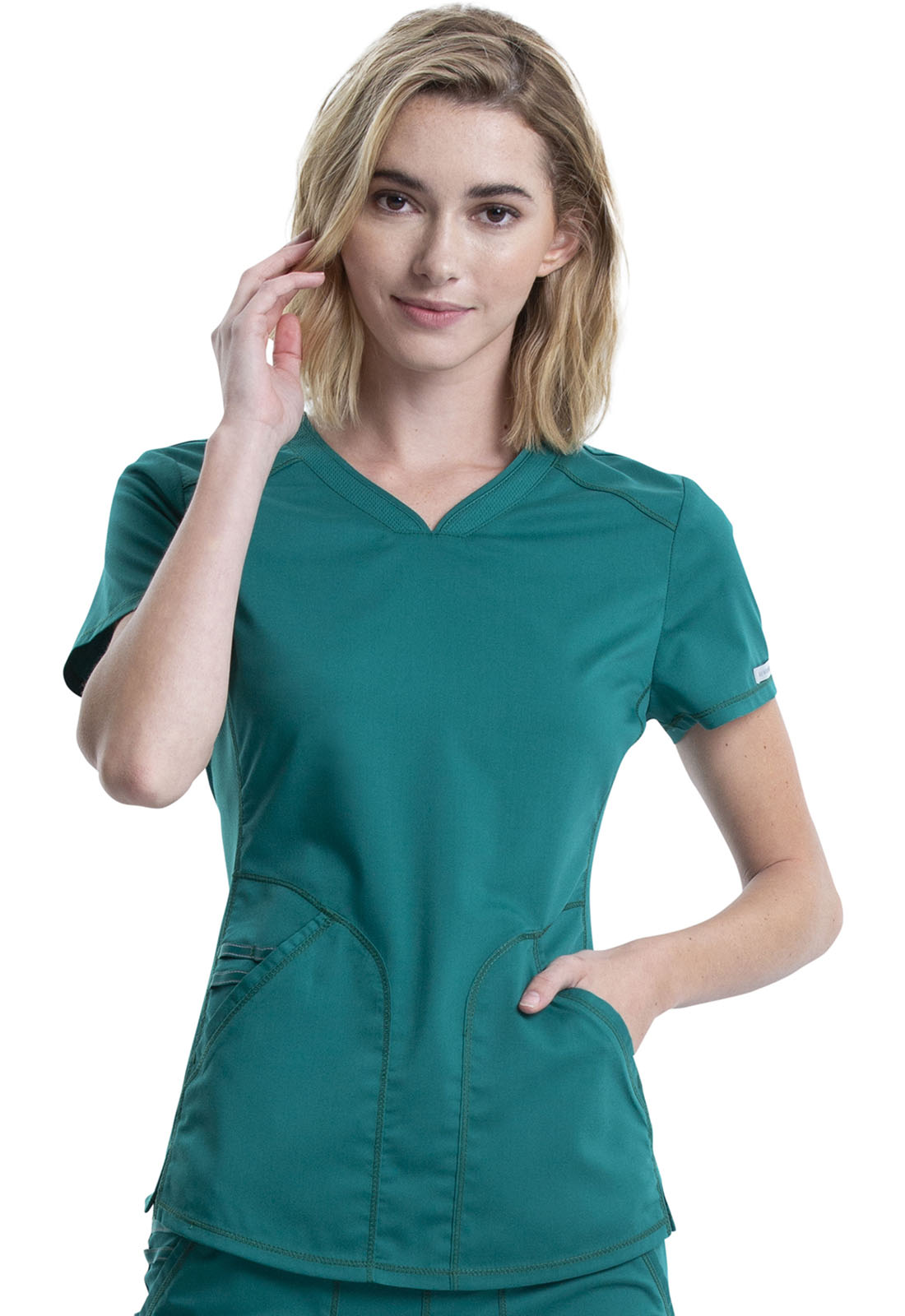 Revolution WW601 V-Neck Top Hunter Green Model Image Front | Cherokee Workwear