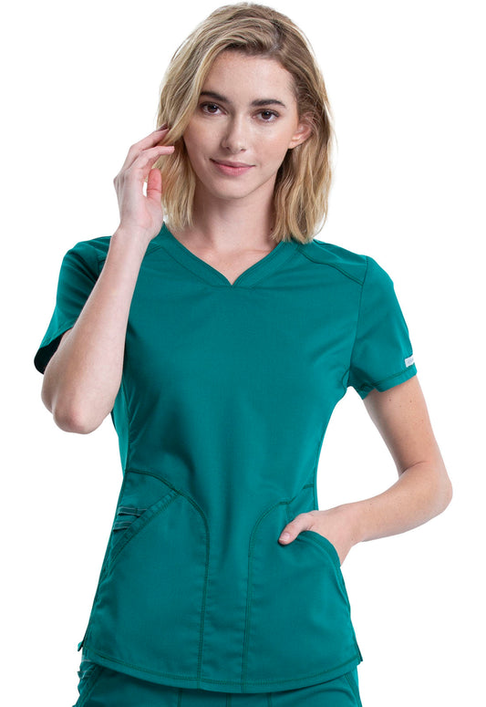 Revolution WW601 V-Neck Top Hunter Green Model Image Front | Cherokee Workwear