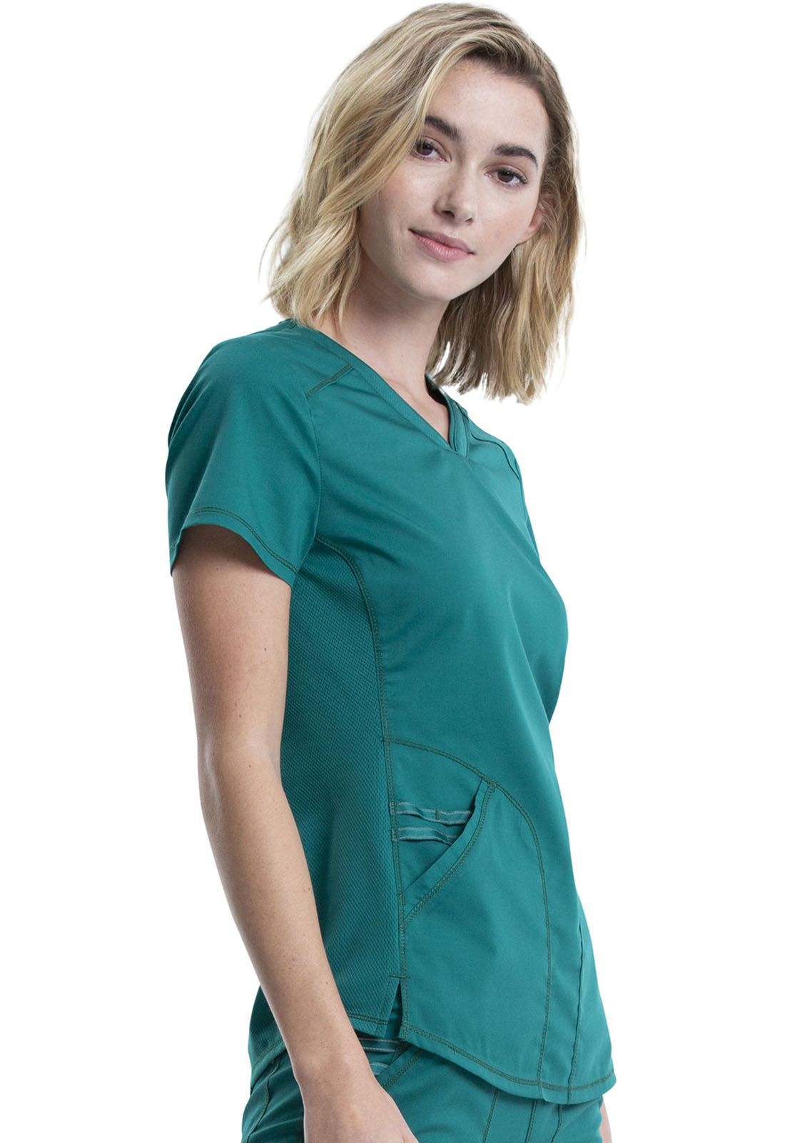 Revolution WW601 V-Neck Top Hunter Green Model Image Left Side | Cherokee Workwear