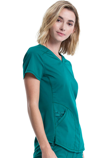 Revolution WW601 V-Neck Top Hunter Green Model Image Left Side | Cherokee Workwear