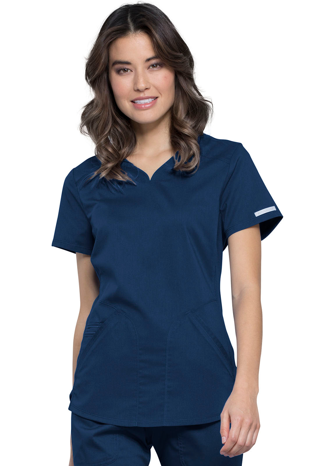 Revolution WW601 V-Neck Top Navy Model Image Front | Cherokee Workwear