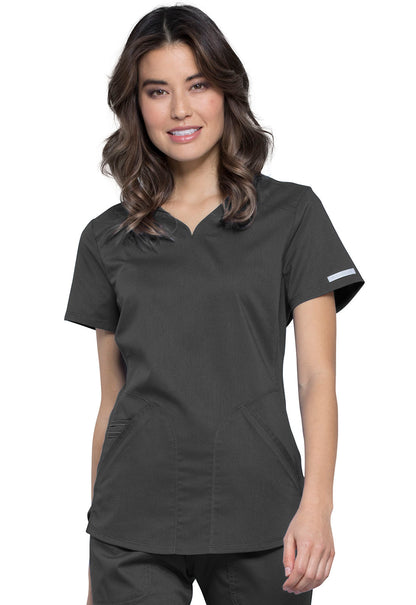 Revolution WW601 V-Neck Top Pewter Model Image Front | Cherokee Workwear