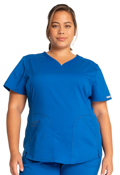 Revolution WW601 V-Neck Top Royal Model Image Front | Cherokee Workwear