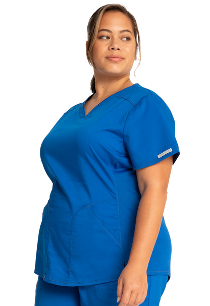 Revolution WW601 V-Neck Top Royal Model Image Right Side | Cherokee Workwear