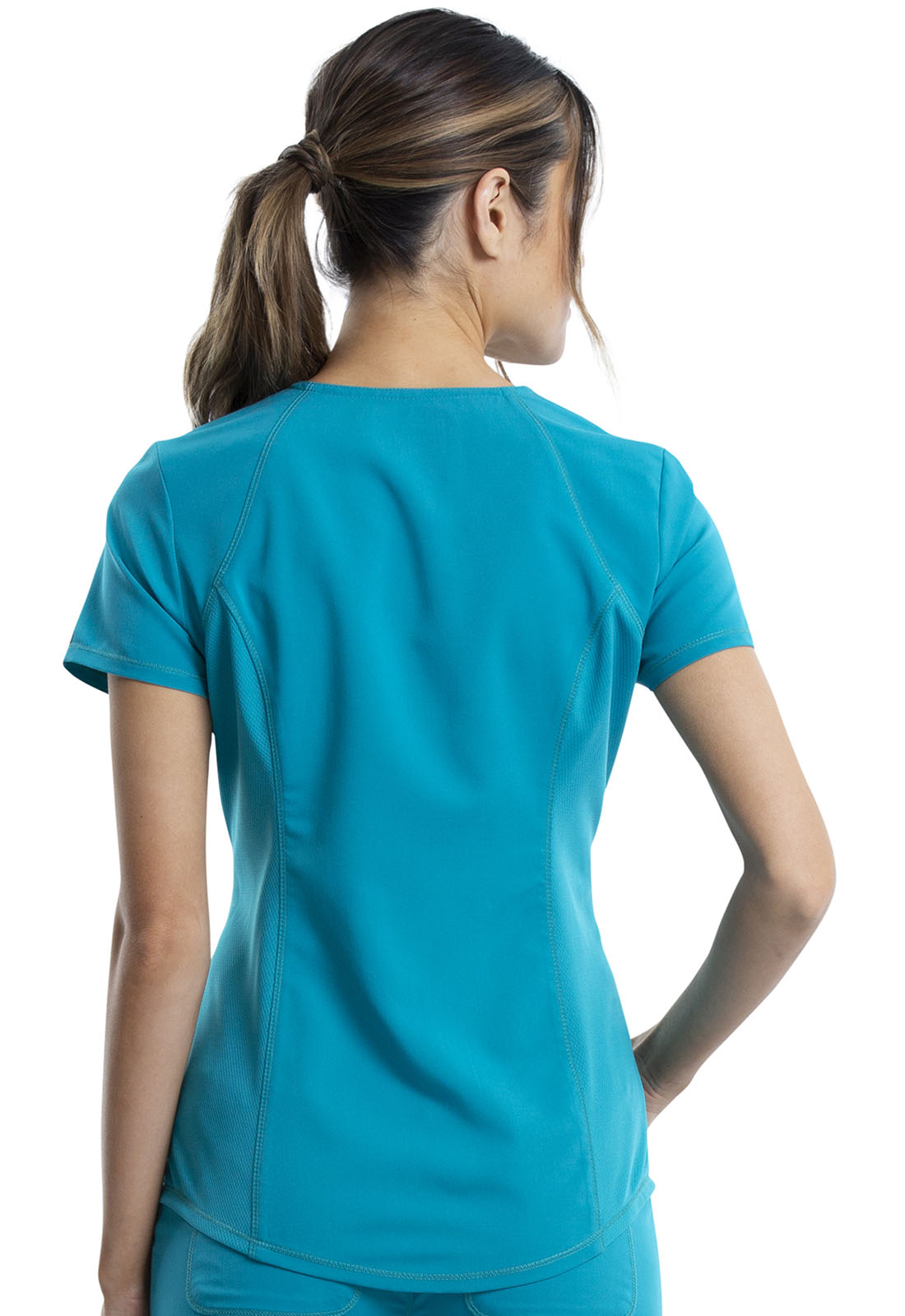 Revolution WW601 V-Neck Top Teal Blue Model Image Back | Cherokee Workwear