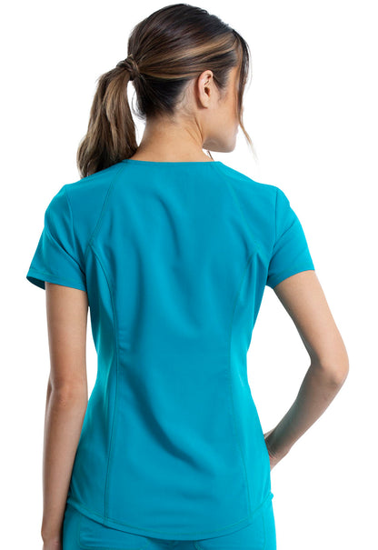 Revolution WW601 V-Neck Top Teal Blue Model Image Back | Cherokee Workwear