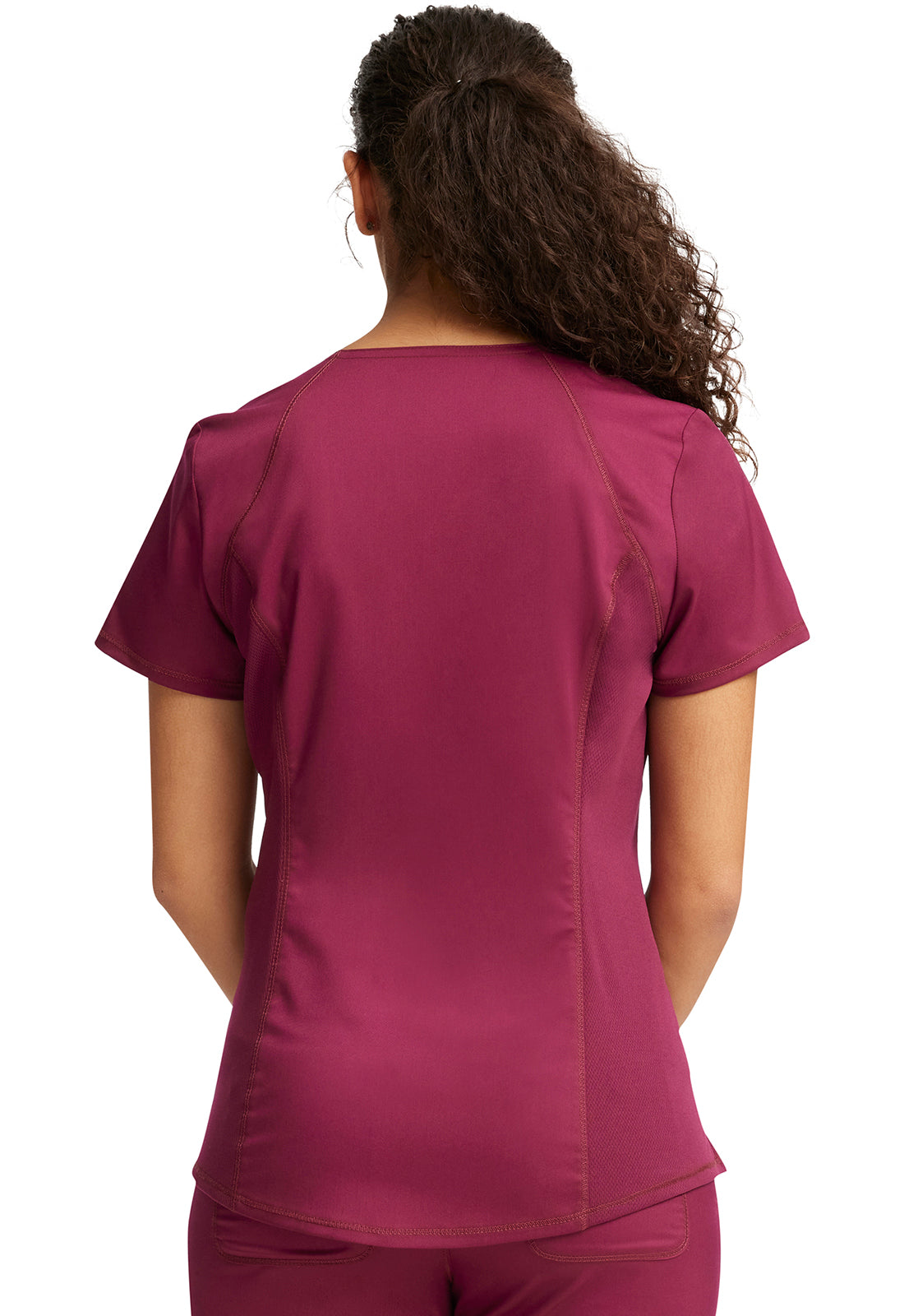 Revolution WW601 V-Neck Top Wine Model Image Back | Cherokee Workwear