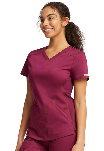 Revolution WW601 V-Neck Top Wine Model Image Right Side | Cherokee Workwear