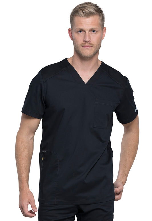 Revolution WW603 Men's V-Neck Top Black Model Image Front | Cherokee Workwear