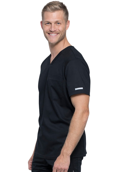 Revolution WW603 Men's V-Neck Top Black Model Image Right Side | Cherokee Workwear