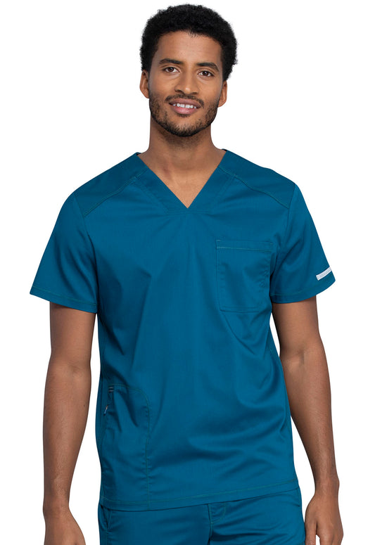 Revolution WW603 Men's V-Neck Top Caribbean Blue Model Image Front | Cherokee Workwear