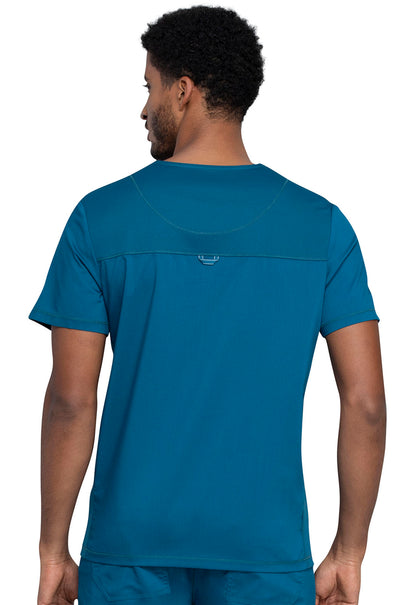 Revolution WW603 Men's V-Neck Top Caribbean Blue Model Image Back | Cherokee Workwear