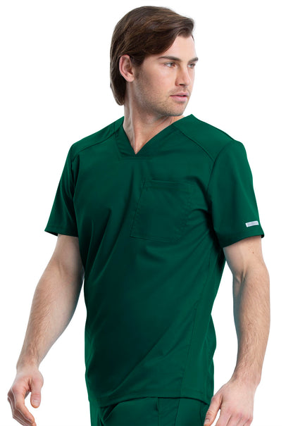 Revolution WW603 Men's V-Neck Top Hunter Green Model Image Right Side | Cherokee Workwear