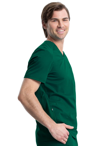 Revolution WW603 Men's V-Neck Top Hunter Green Model Image Left Side | Cherokee Workwear