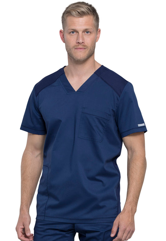 Revolution WW603 Men's V-Neck Top Navy Model Image Front | Cherokee Workwear