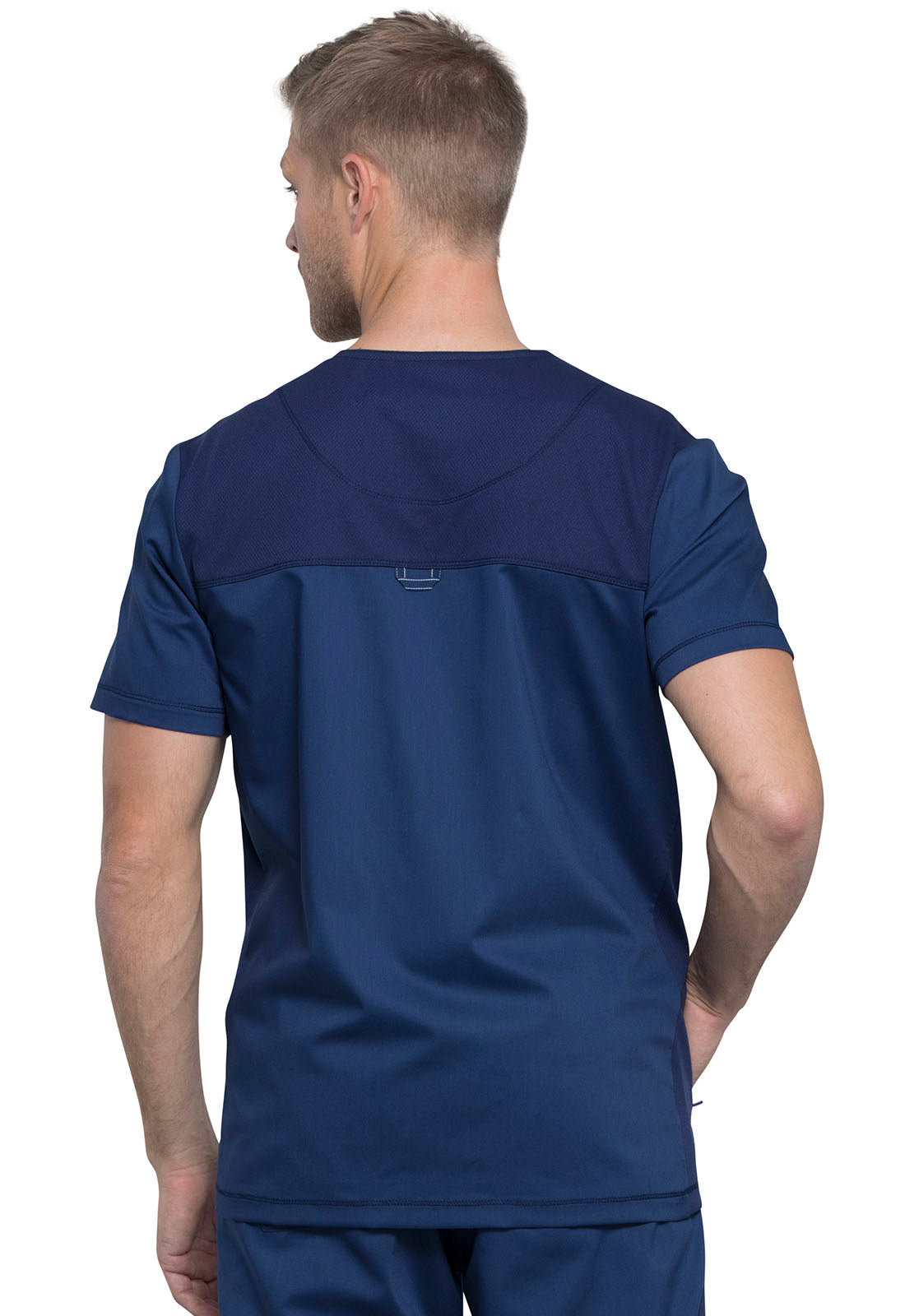 Revolution WW603 Men's V-Neck Top Navy Model Image Back | Cherokee Workwear