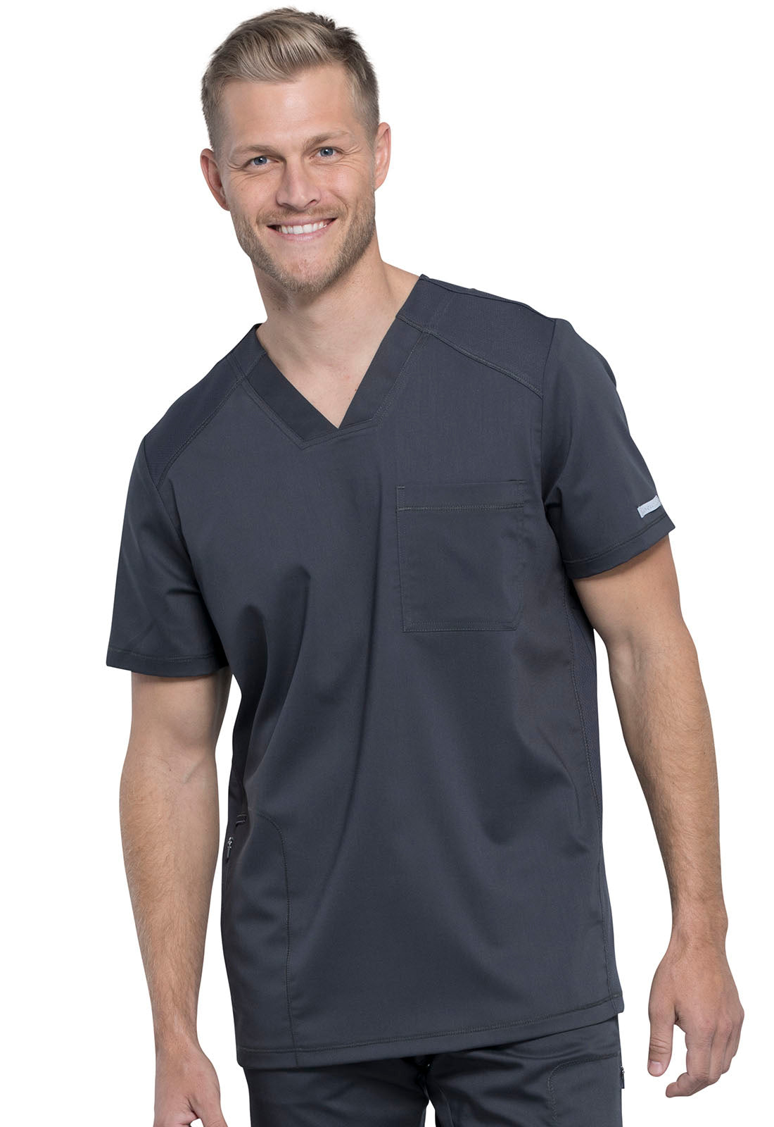 Revolution WW603 Men's V-Neck Top Pewter Model Image Front | Cherokee Workwear