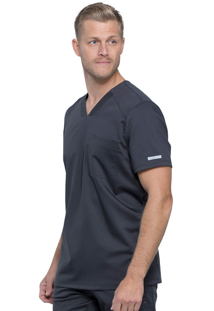 Revolution WW603 Men's V-Neck Top Pewter Model Image Right Side | Cherokee Workwear