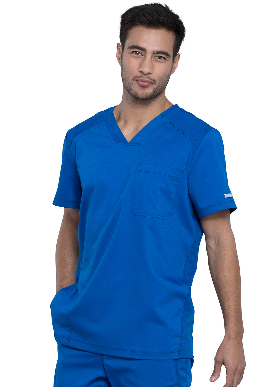 Revolution WW603 Men's V-Neck Top Royal Model Image Right Side | Cherokee Workwear