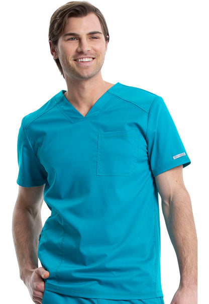 Revolution WW603 Men's V-Neck Top Teal Blue Model Image Front | Cherokee Workwear