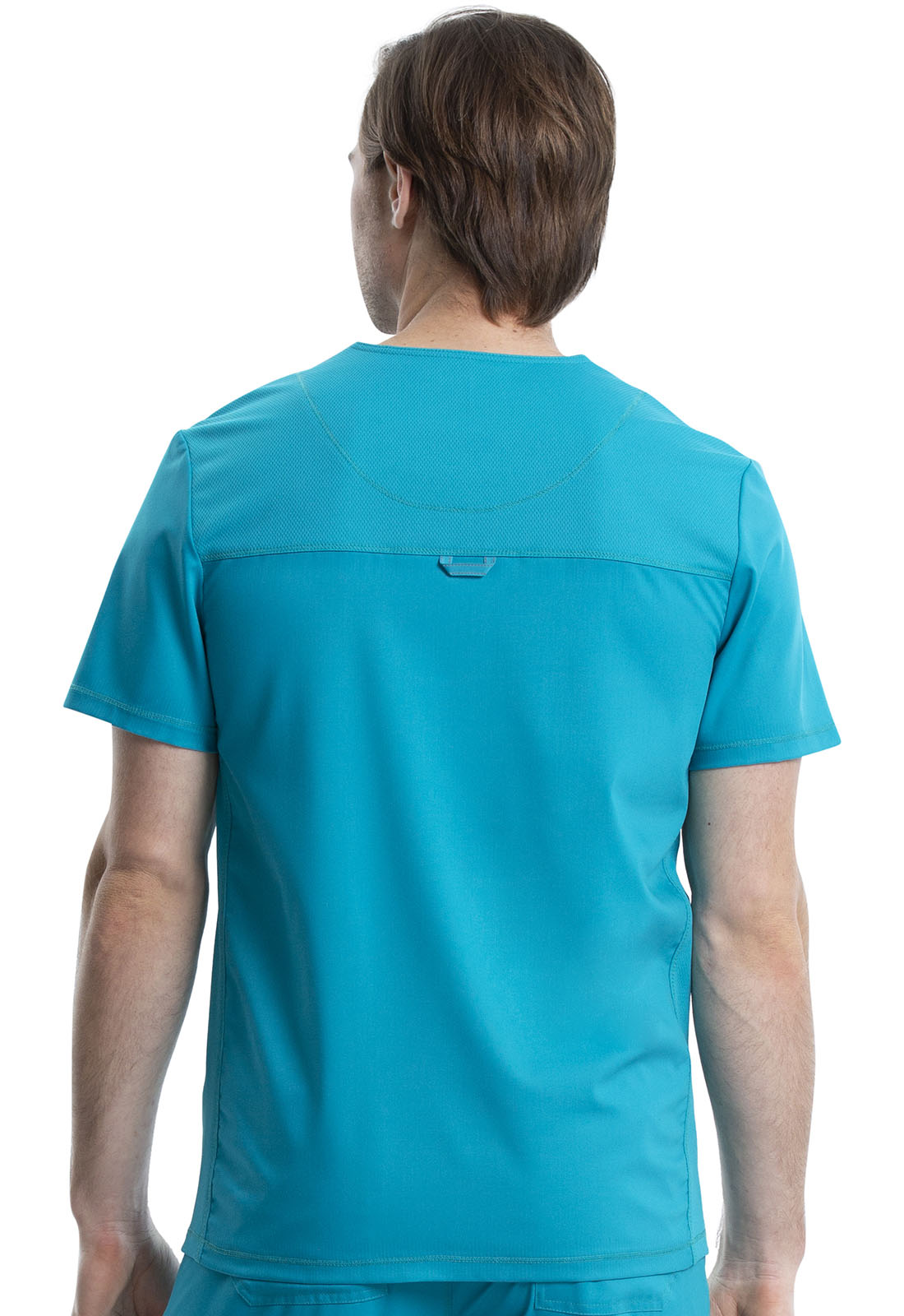 Revolution WW603 Men's V-Neck Top Teal Blue Model Image Back | Cherokee Workwear