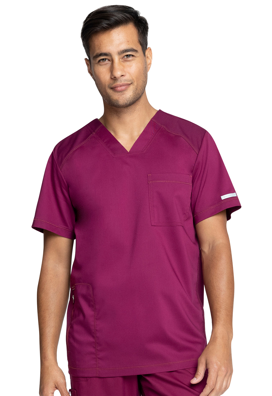 Revolution WW603 Men's V-Neck Top Wine Model Image Front | Cherokee Workwear