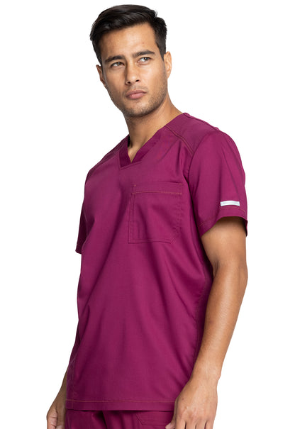 Revolution WW603 Men's V-Neck Top Wine Model Image Right Side | Cherokee Workwear