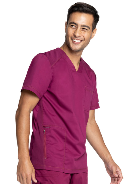 Revolution WW603 Men's V-Neck Top Wine Model Image Left Side | Cherokee Workwear