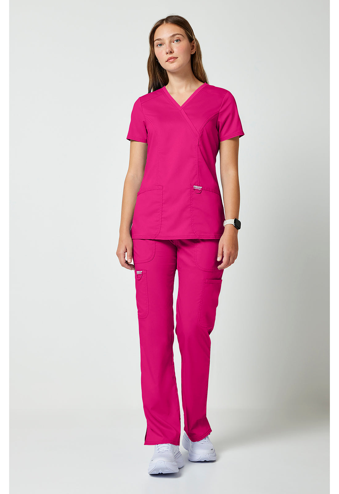 Workwear Revolution WW610 Women's Mock Wrap Scrub Top Electric Pink