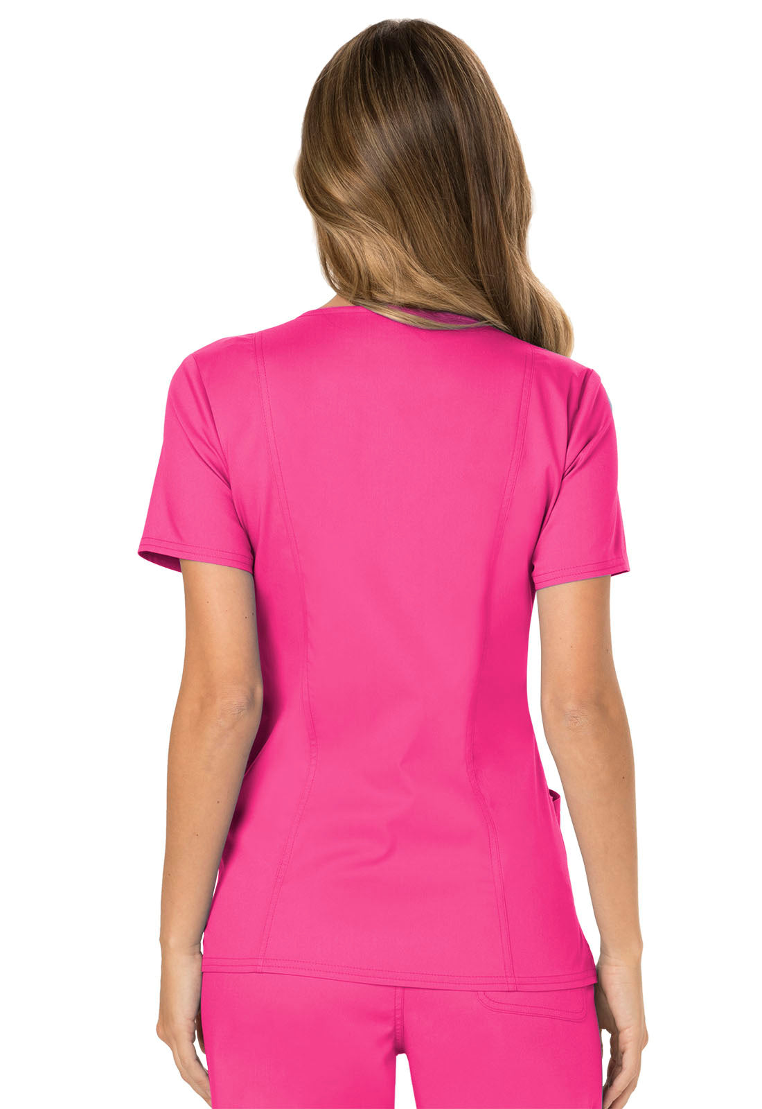 Revolution WW610 Mock Wrap Top Electric Pink Model Image Back | Cherokee Workwear