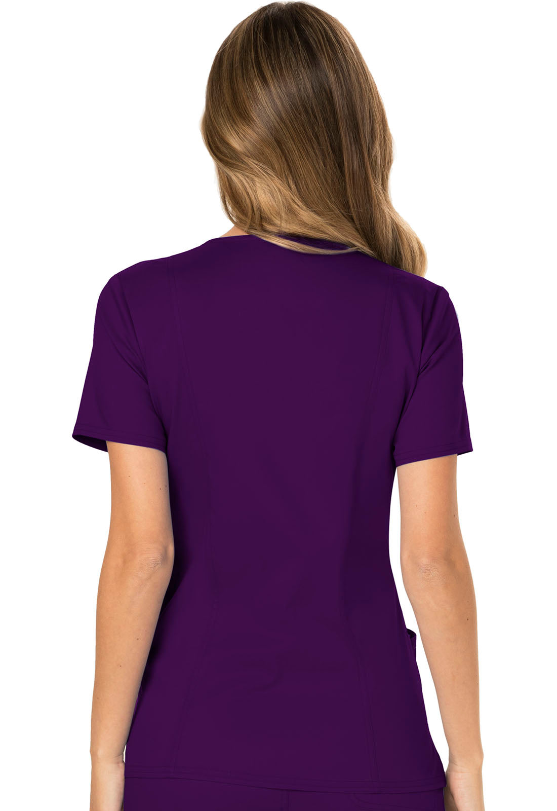 Revolution WW610 Mock Wrap Top Eggplant Model Image Back | Cherokee Workwear