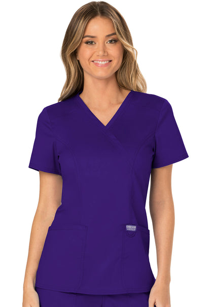 Revolution WW610 Mock Wrap Top Grape Model Image Front | Cherokee Workwear