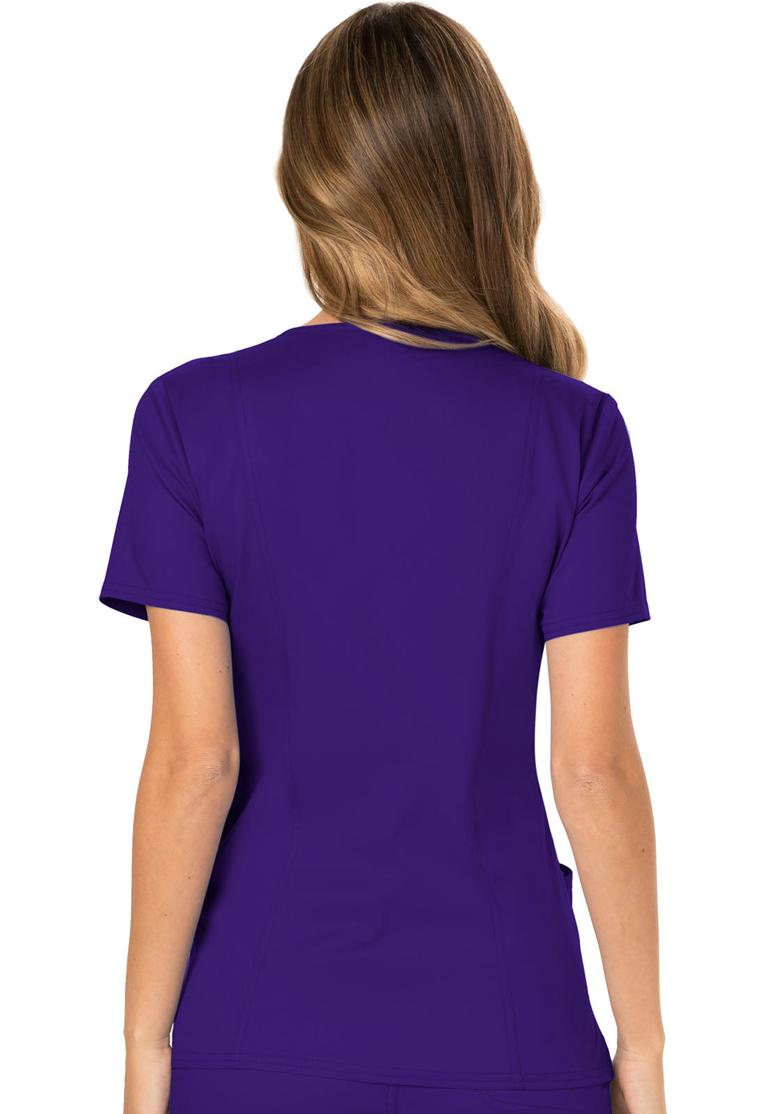 Revolution WW610 Mock Wrap Top Grape Model Image Back | Cherokee Workwear