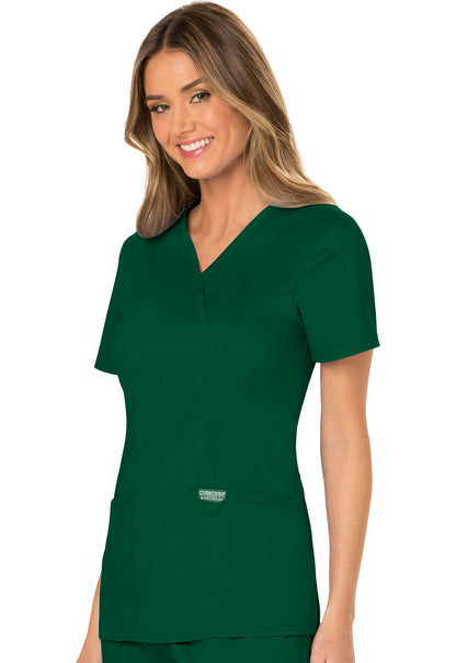 Revolution WW610 Mock Wrap Top Hunter Green Model Image Right Side | Cherokee Workwear