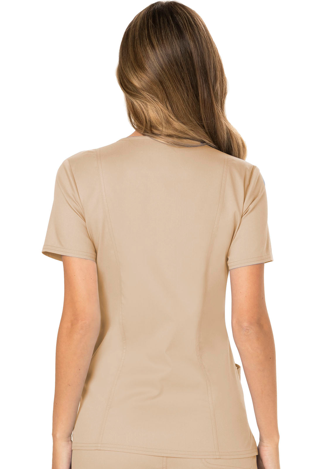 Revolution WW610 Mock Wrap Top Khaki Model Image Back | Cherokee Workwear