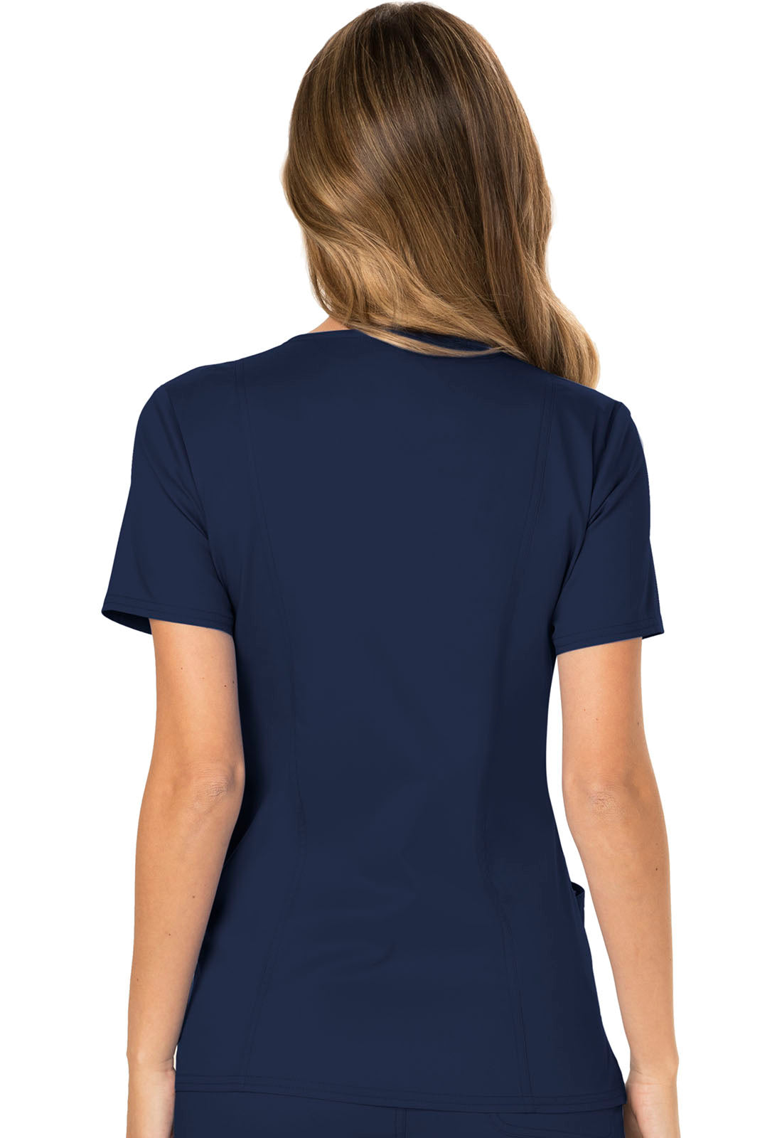 Revolution WW610 Mock Wrap Top Navy Model Image Back | Cherokee Workwear