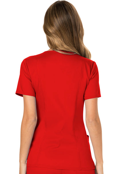 Revolution WW610 Mock Wrap Top Red Model Image Back | Cherokee Workwear