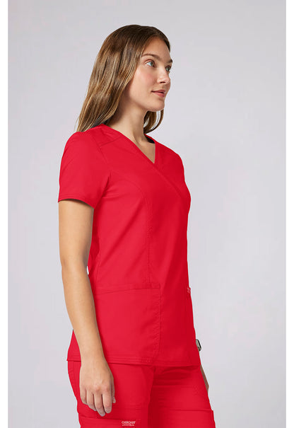 Workwear Revolution WW610 Women's Mock Wrap Scrub Top Sweet Paprika