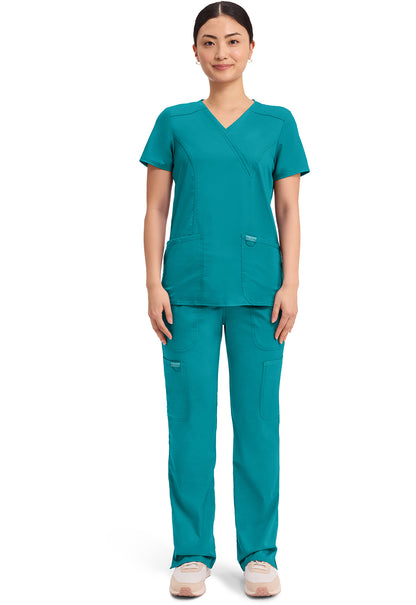 Workwear Revolution WW610 Women's Mock Wrap Scrub Top Teal Blue