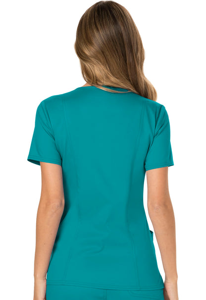 Revolution WW610 Mock Wrap Top Teal Blue Model Image Back | Cherokee Workwear