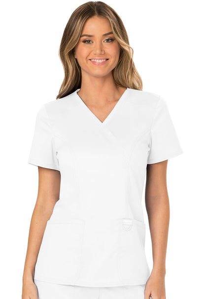 Revolution WW610 Mock Wrap Top White Model Image Front | Cherokee Workwear