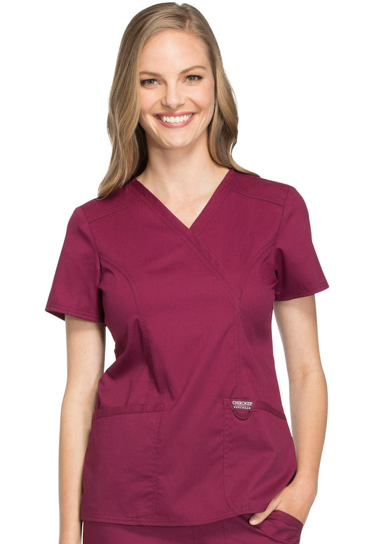 Revolution WW610 Mock Wrap Top Wine Model Image Front | Cherokee Workwear