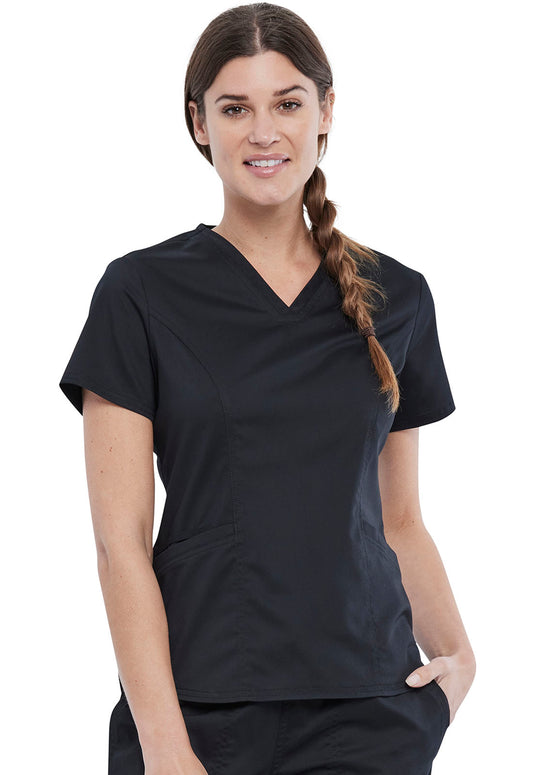 Revolution WW612 V-Neck Top Black Model Image Front | Cherokee Workwear