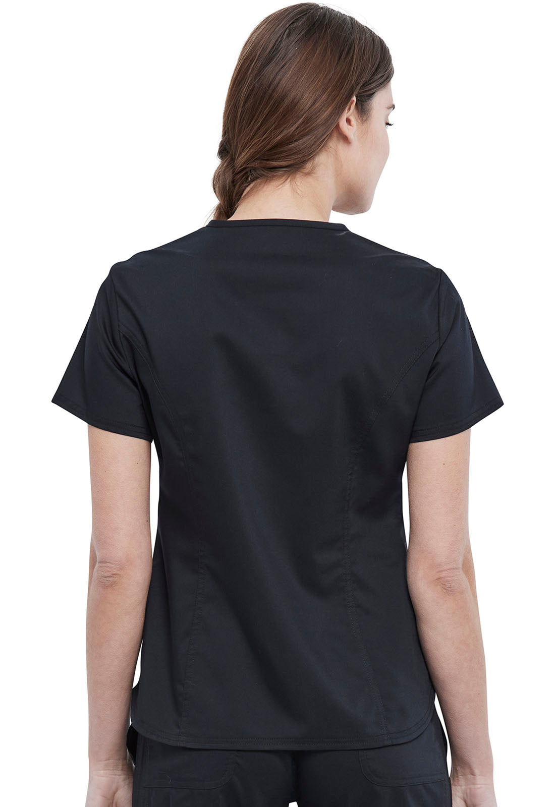 Revolution WW612 V-Neck Top Black Model Image Back | Cherokee Workwear