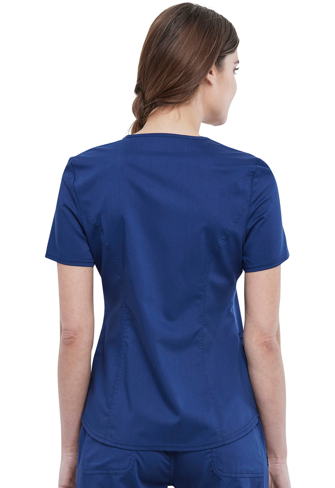 Revolution WW612 V-Neck Top Navy Model Image Back | Cherokee Workwear