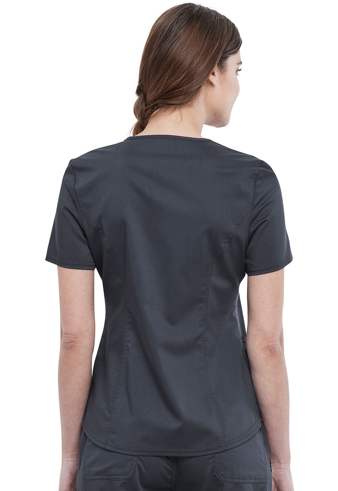 Revolution WW612 V-Neck Top Pewter Model Image Back | Cherokee Workwear