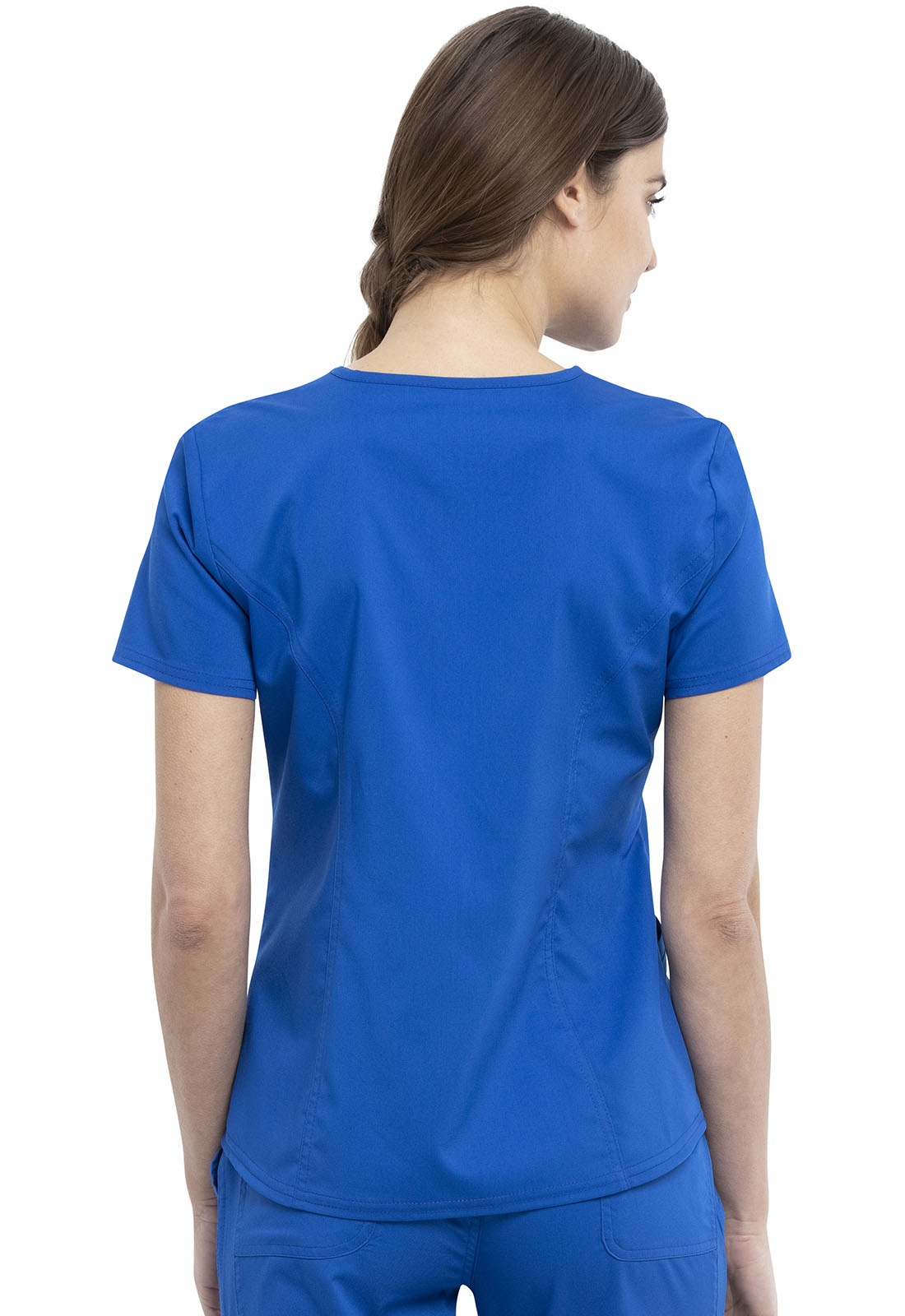 Revolution WW612 V-Neck Top Royal Model Image Back | Cherokee Workwear