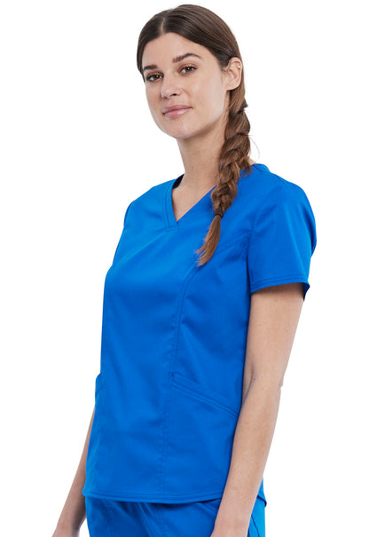 Revolution WW612 V-Neck Top Royal Model Image Right Side | Cherokee Workwear