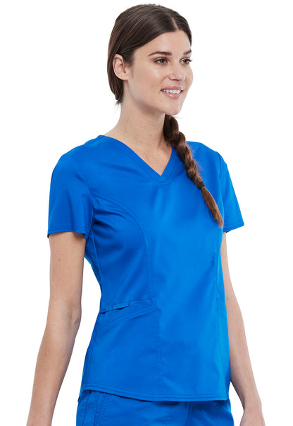 Revolution WW612 V-Neck Top Royal Model Image Left Side | Cherokee Workwear